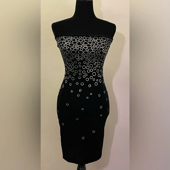 JESSICA MCCLINTOCK x GUNNE SAX Strapless Tight Vintage Velvet Midi Dress - Picture 1 of 4